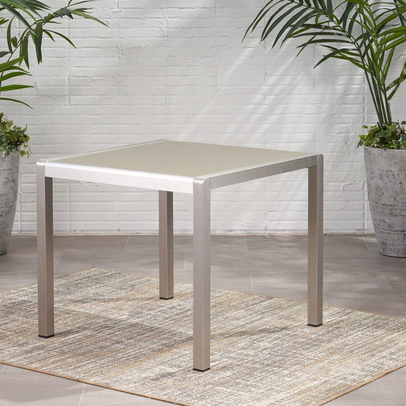 Table de salle à manger d'extérieur avec plateau en verre trempé