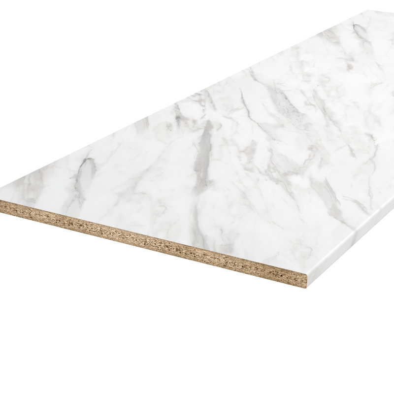 Plateau en stratifié en marbre blanc 48 po x 25 po, 48" L x 25" W x 1" D, White Marble, Straight