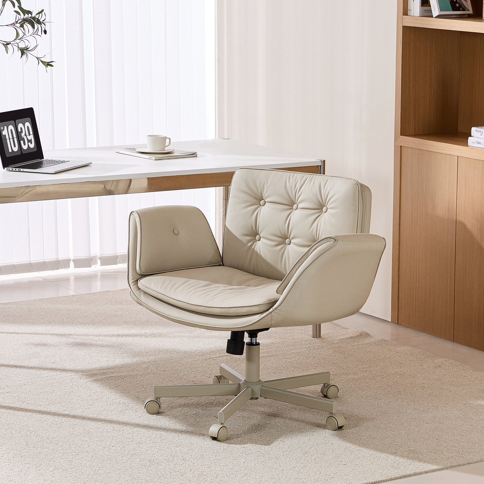 Office Chair with Lumbar Support, Cream, Cream