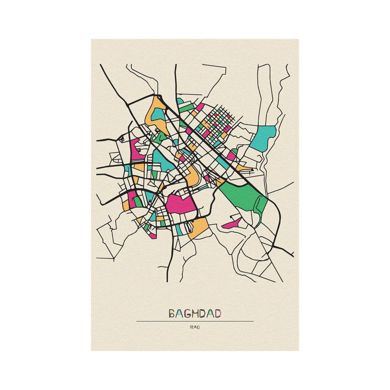 Baghdad, Iraq Map by Ayse Deniz Akerman - Print on Canvas, 20.32 cm H x 30.48 cm W, Wrapped Canvas
