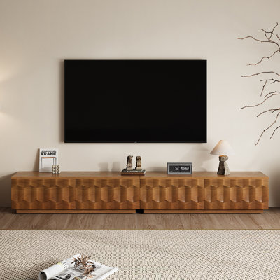 94.5" TV Stand Combination Cabinet with Storage, 4 Drawers, Textured Wood Fronts & Oak Finish