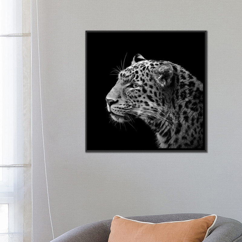 «Leopard I», reproduction de photo sur toile, H 18 po x l 18 po x P 1,5 po, Toile avec cadre noir, Pas de tapis