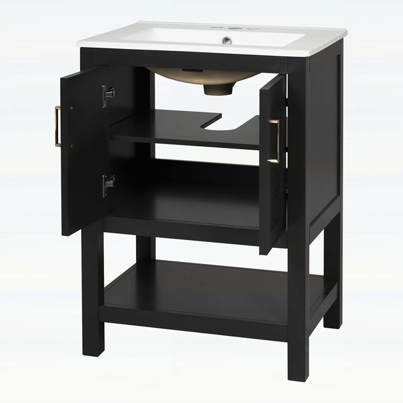 Meuble-lavabo moderne avec design élégant en sergé, pour un rangement efficace, Noir