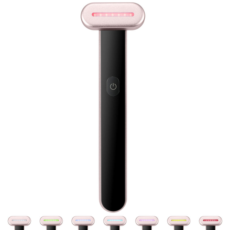 Baguette faciale de thérapie par lumière rouge, dispositif de thérapie faciale à 7 couleurs à DEL avec fonction de chauffage, massage par vibration à micro-courant, baguette de beauté à DEL portable pour le visage et le cou