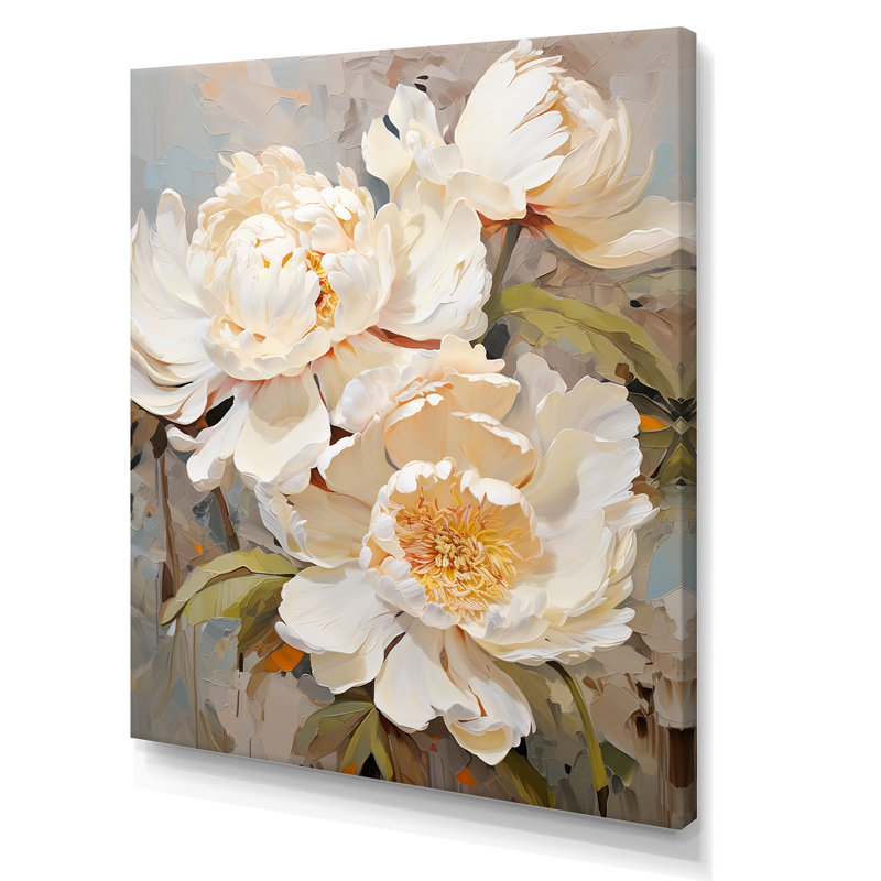 «Beige fragrant pivoine» sur toile, Toile tendue, H 32 po x l 24 po x P 1 po