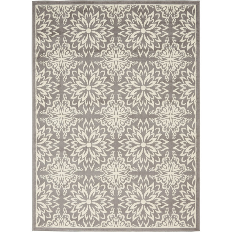Tapis floral ivoire / gris Yurig, Rectangle 6 pi x 9 pi