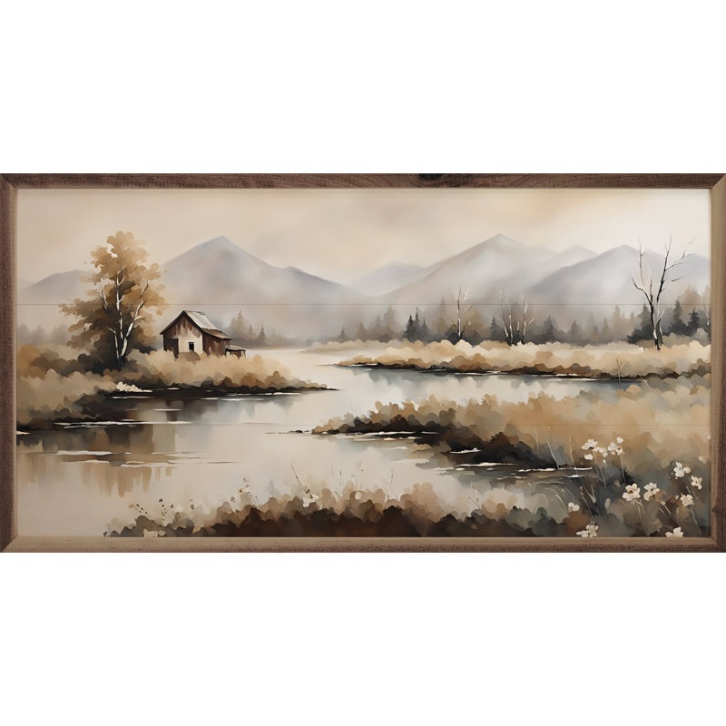 Creek With Cabin, 12" H x 24" W