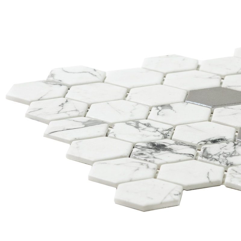 Eterna Hexx 2" x 2" Glass Mosaic Floor and Wall Tile, Frosted Agent