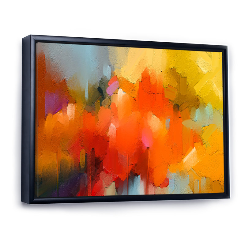 «Paint Brush Orange and Yellow Waves Impression», reproduction sur toile flottante, H 12 po x l 20 po x P 1 po