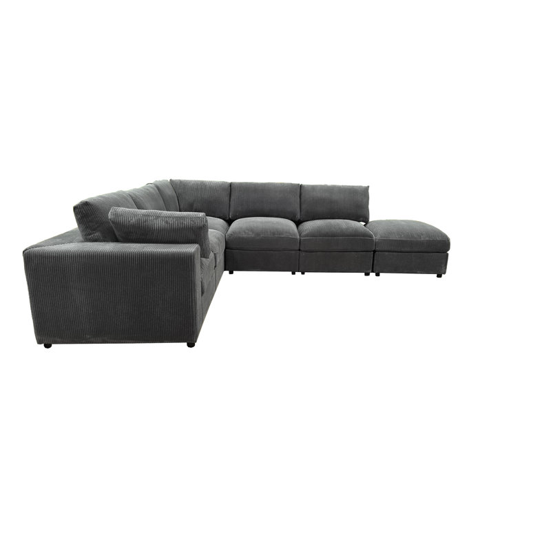 Arregui Corduroy Sectional, Dark Gray Corduroy