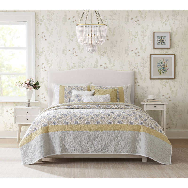 Elegant Yellow Bedding Sets, Cotton Quilt With Farmhouse Style