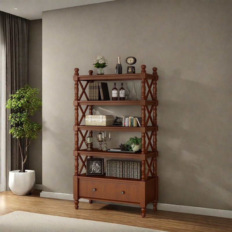 Simple design bookcase, Brown, (5 Shelves) 81.1''H x 35.4''W x 14.1''D
