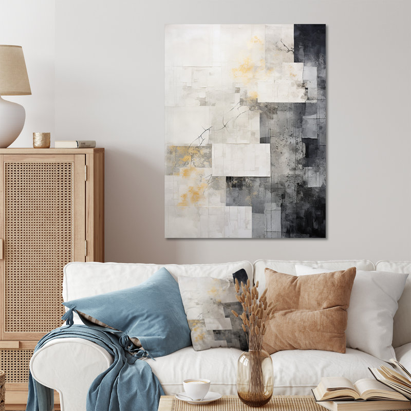 Tuile abstraite grise blanche et grise I - Art mural en métal abstrait, H 20 po x l 12 po x P 1 po