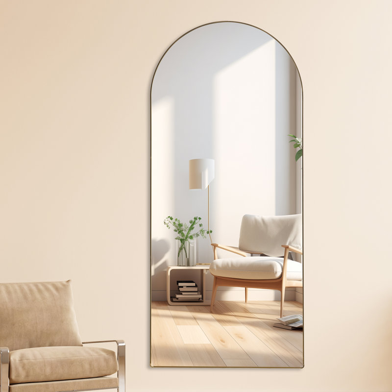  Miroir pleine grandeur sur pied au sol avec cadre en métal arqué, miroir mural ou de meuble-lavabo 71 "x 31" avec support, doré