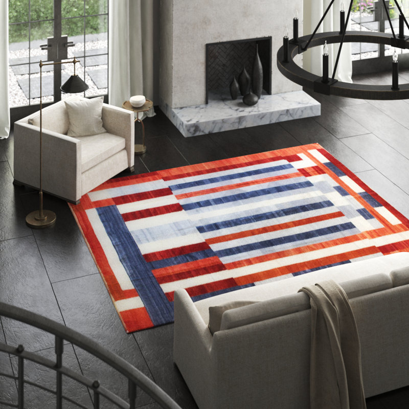 Aghan Wool Geometric Area Rug in Blue