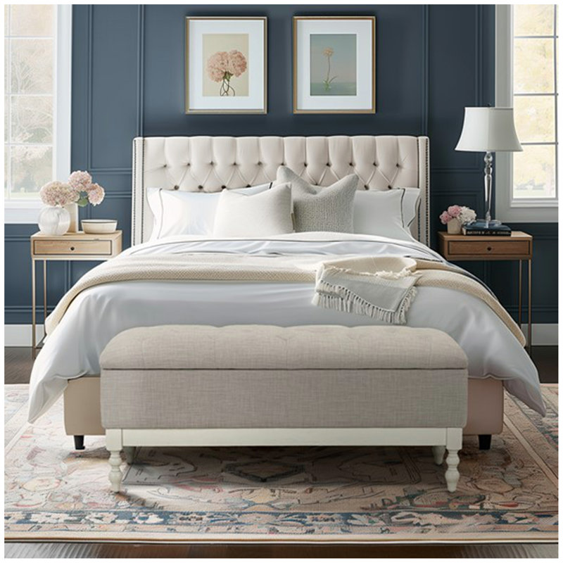 Banc de rangement touffeté crème antique / gris clair Voir ci-dessous
