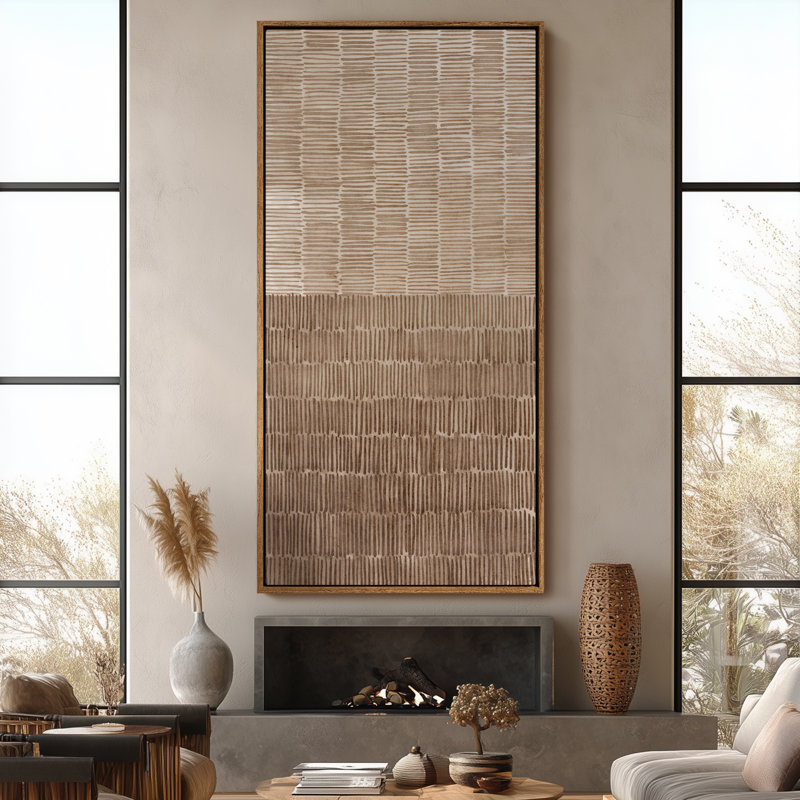 Très grand art mural rétro encadré pour art classique, H 60 po x l 30 po, Naturel