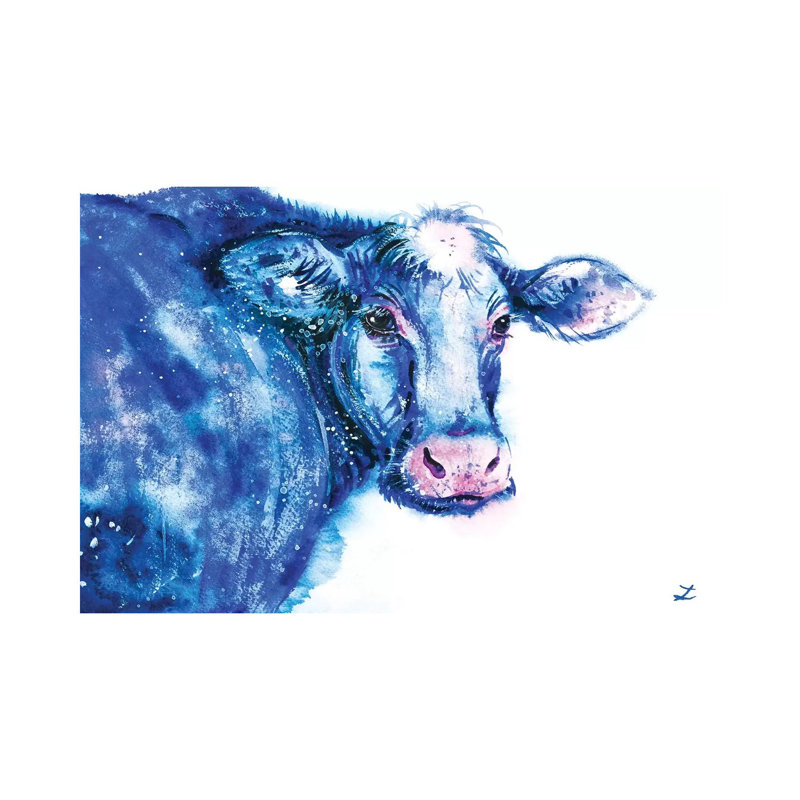 Blue Cow by Zaira Dzhaubaeva - Print on Canvas, Wrapped Canvas, 30.48 cm H x 45.72 cm W
