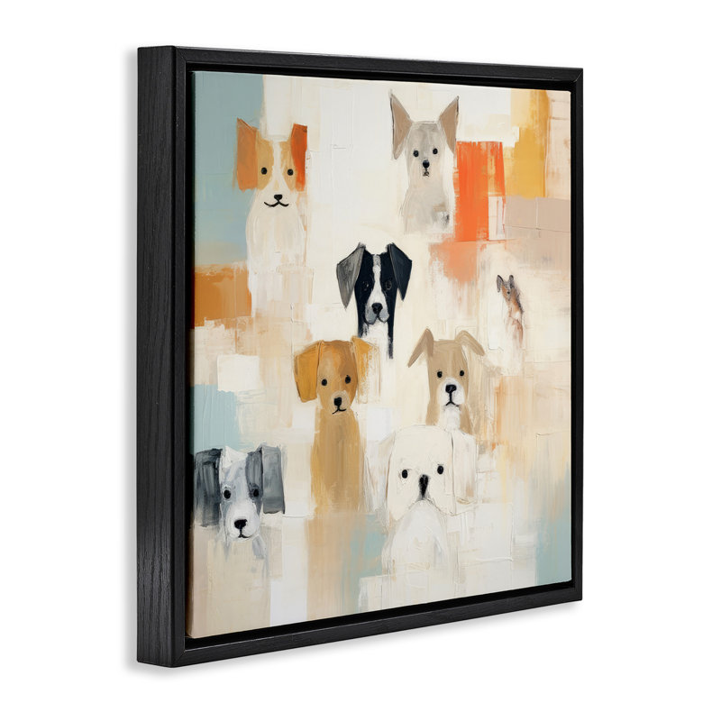 Collage de chien moderne, Cadre flottant noir de jais, H 25 po x l 25 po