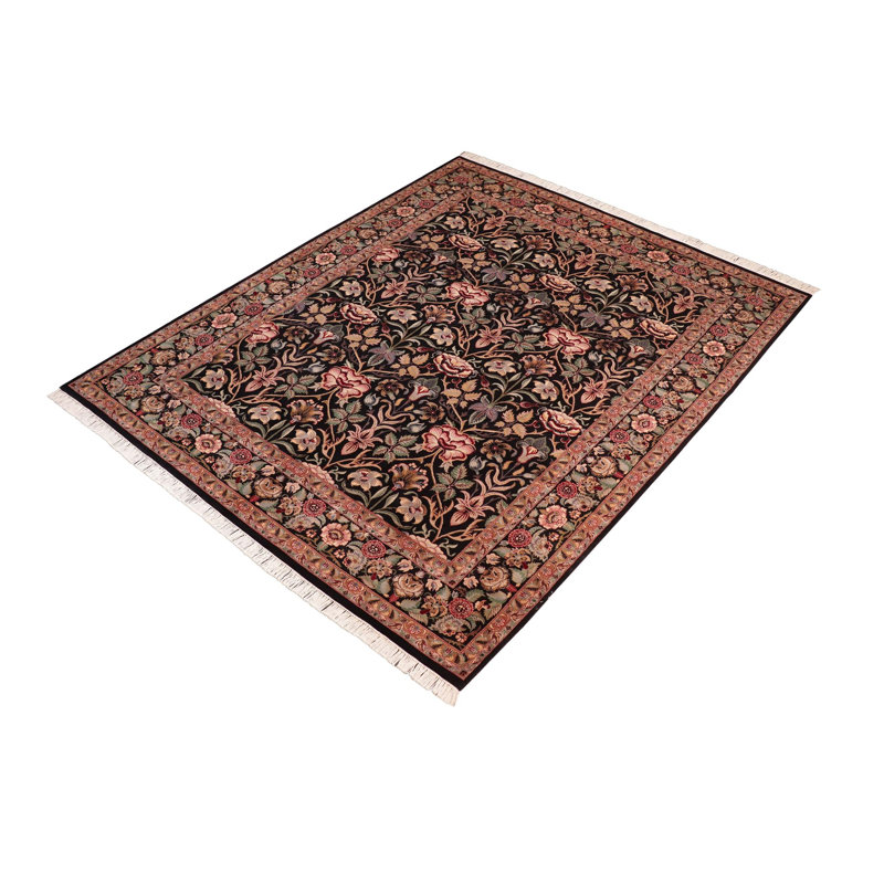 Tapis oriental noir / vert / beige en laine noué à la main 8 pi 2 po x 10 pi 3 po Packan
