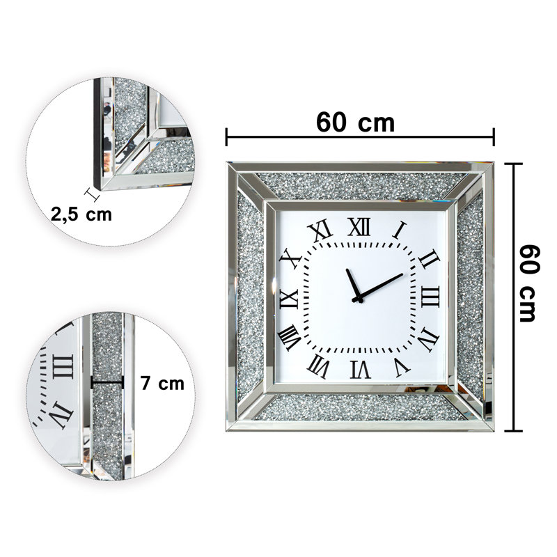 Shyfoy 60x60cm  Wall Clock  Square Glass Diamond  Accent Clock
