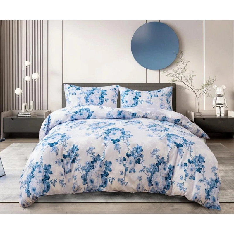 Cotton Duvet Cover Set with Pillowcases Included, Blue Vintage Look, Double Duvet Cover Set + 2 Standard Pillowcases