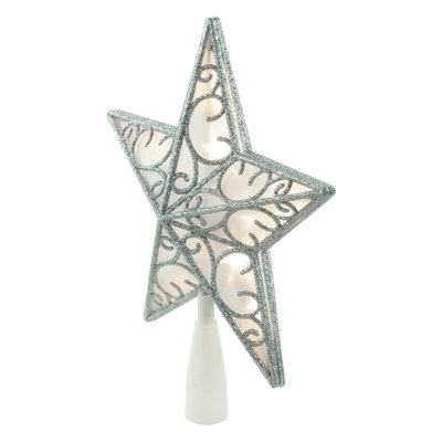 9"" LED Lighted Silver Glitter Star Christmas Tree Topper Warm White Lights -  Northlight Seasonal, NORTHLIGHT NL02636 SILVER