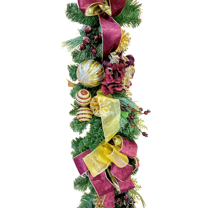 Holiday 9' Garland with Burgundy Hydrangeas and Berries
