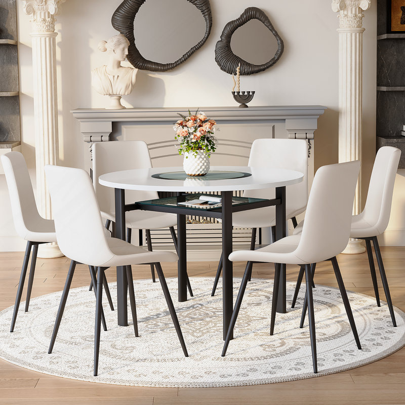 Ensemble de table à manger 7 pièces, table de salle à manger ronde avec 6 chaises pour l'intérieur et la salle à manger