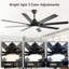 Ventilateur de plafond moderne intelligent de 52 pouces avec lumière, 6 vitesses de vent, avec 8 pales en ABS noir, télécommande vocale, ventilateur pour chambre à coucher, salon, patio, cuisine, etc.