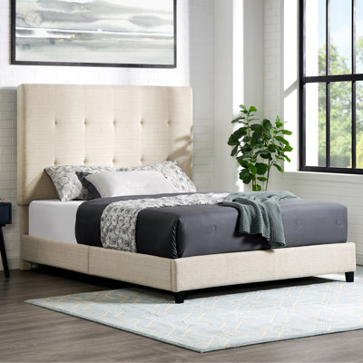 Lit transitionnel de grande taille avec revêtement et plateforme contemporaine tapissier en beige pour la chambre