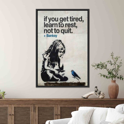 Reproduction d'art sur toile imprimée: Fille de Banksy et oiseau bleu avec citation inspirante, 1P
