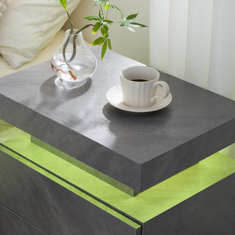 Table de chevet à 2 tiroirs, Gris