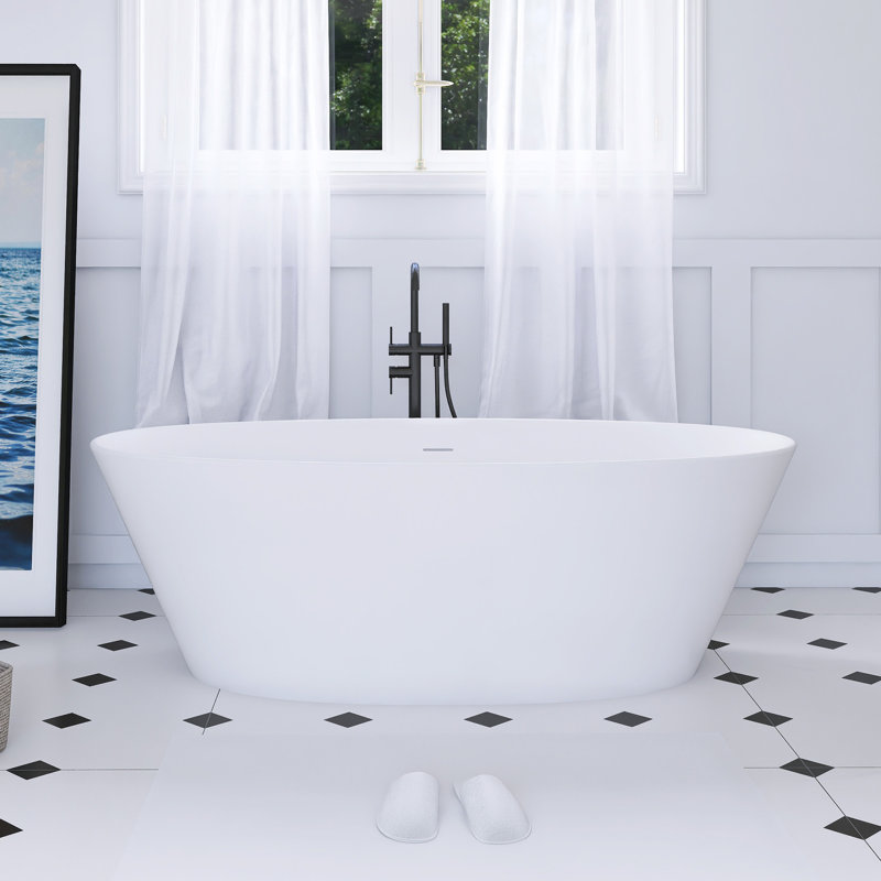 66.9 Inch Freestanding Solid Surface Soaking Bathtub