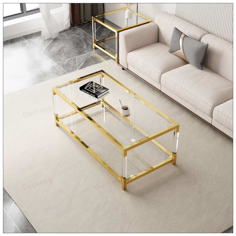 Table basse moderne et minimaliste avec cadre en métal doré, durable et élégante pour tout espace de vie