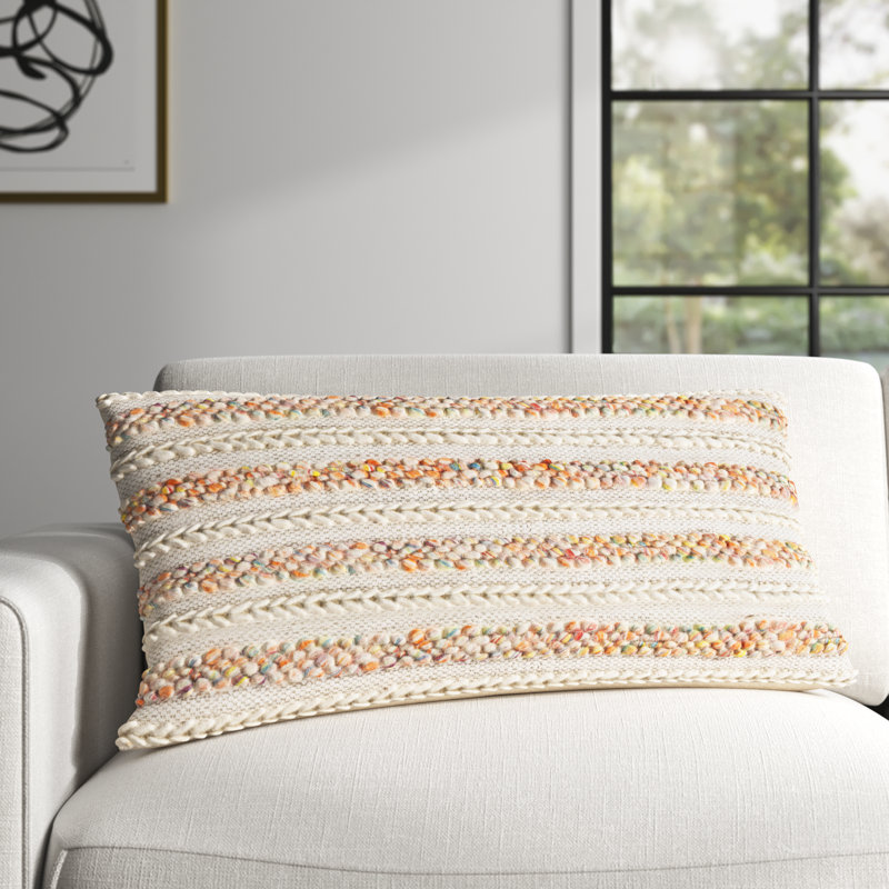 Lottie Striped Cotton Blend Pillow Cover, Cream/White, Polyester