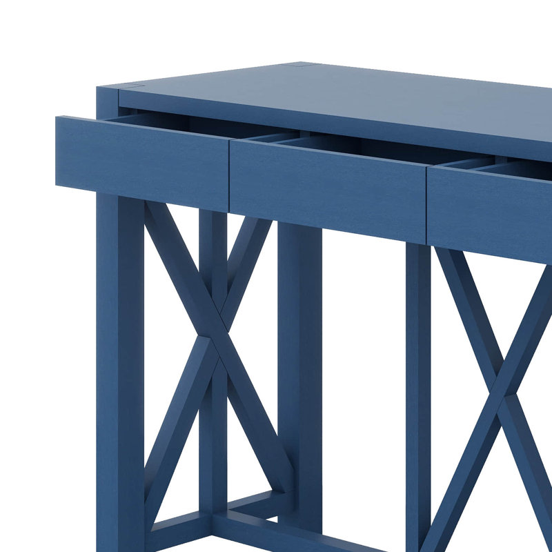 60'' Acacia Veneer Console Table With 4 Drawers, X-Design Entryway Table With Open Bottom Storage, Solid Acacia Legs