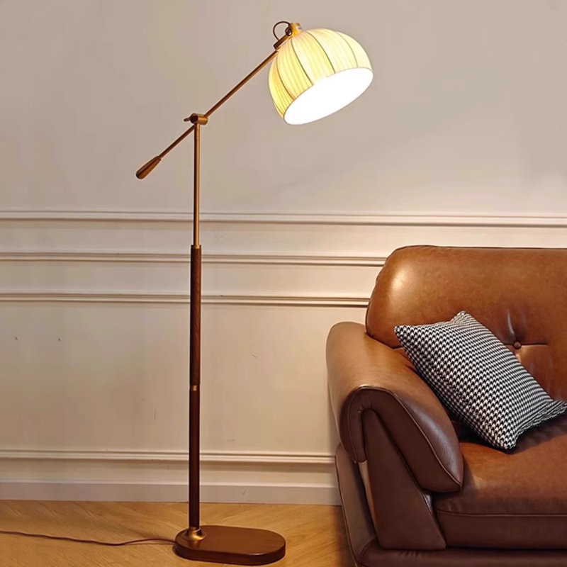 Blanc + or + tissu brun-noix + bois massif + lampes sur pied sans fer