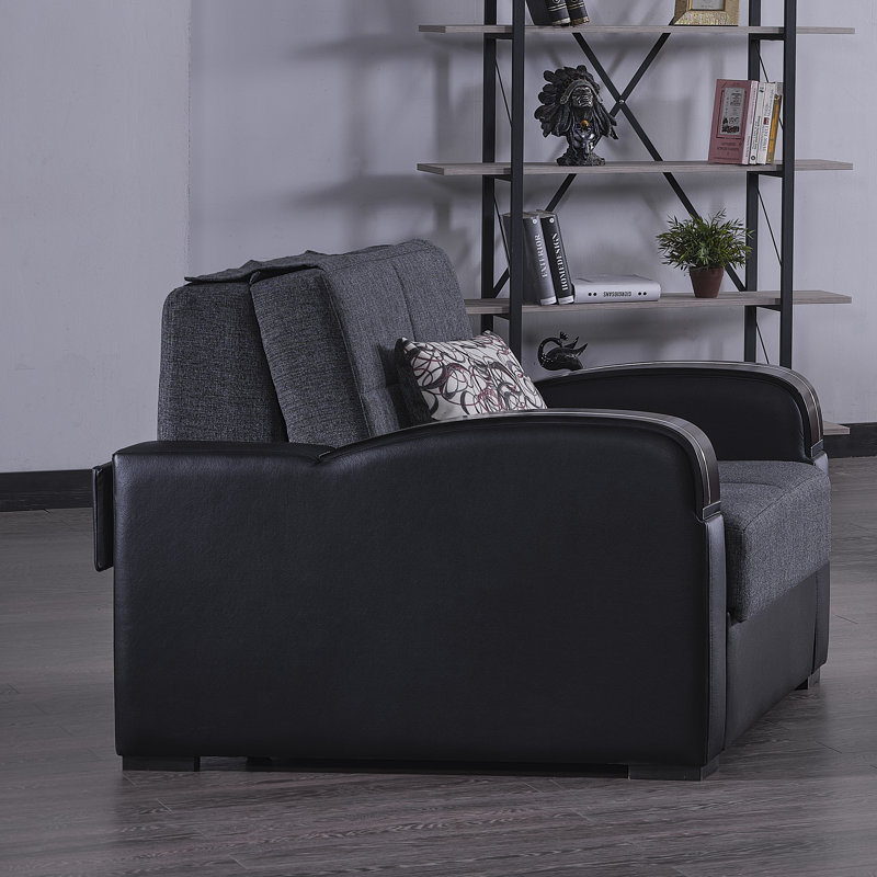 Annalesia Sleep Plus Fabric Upholstered Convertible 3-in-1 Sleeper Arm Chair With Storage, Gray, Dark Gray