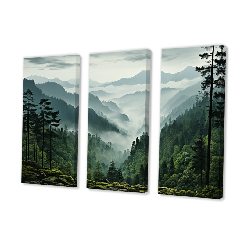 Mystic Wilderness Pine Forest In Canada III - ensemble de décoration murale forêt, Toile tendue, H 40 po x l 60 po x P 1 po