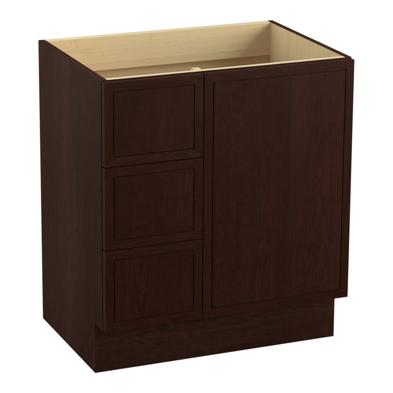 Jacquard 30" Vanity Base Only with Toe Kick, 1 Door and 3 Drawers on Left, Tweed cerise