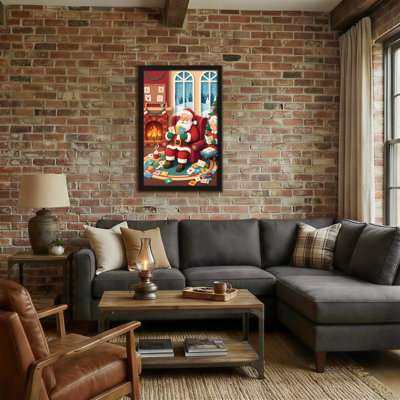 Christmas Santa Reading Letters By Fireplace