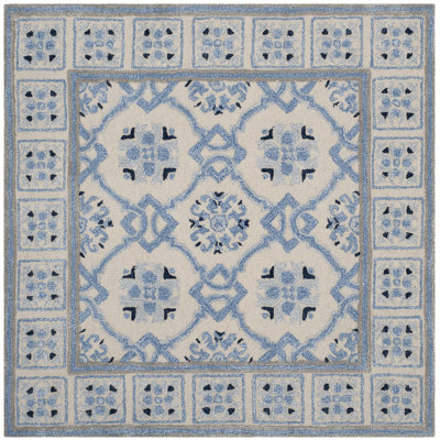 Cruz Hand Tufted Wool/Viscose Oriental Rug in Ivory Blue