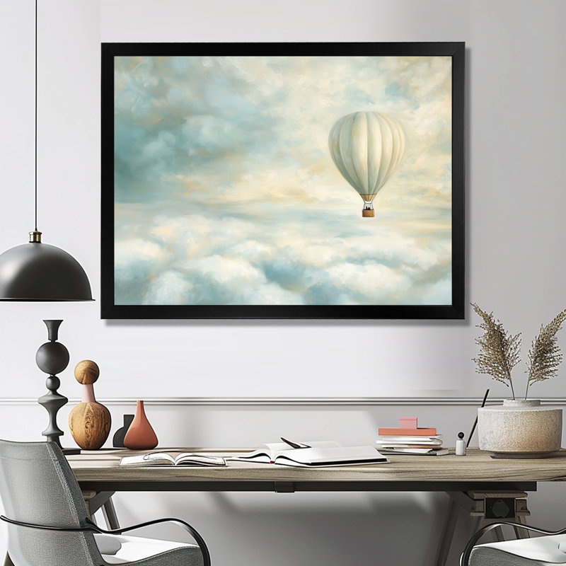 Montgolfière au-dessus des nuages - impression sur toile, H 12 po x l 20 po, Noir