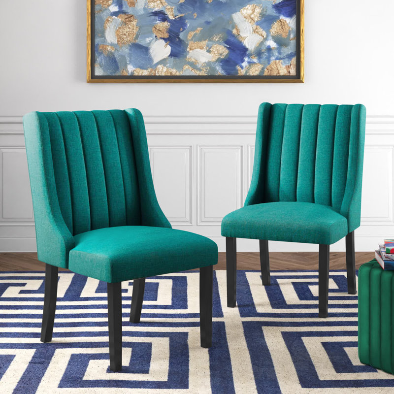 Ensemble de 2 chaises d'appoint de salle à manger Rensons Parsons, Tissage uni bleu sarcelle