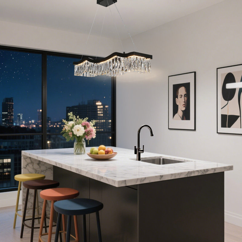 Barela 1 - Light LED Glam Modern Linear Kitchen Island Pendant, Matte Black