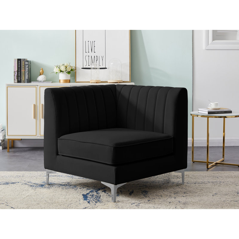 Fauteuil d'angle Enson, Velours noir