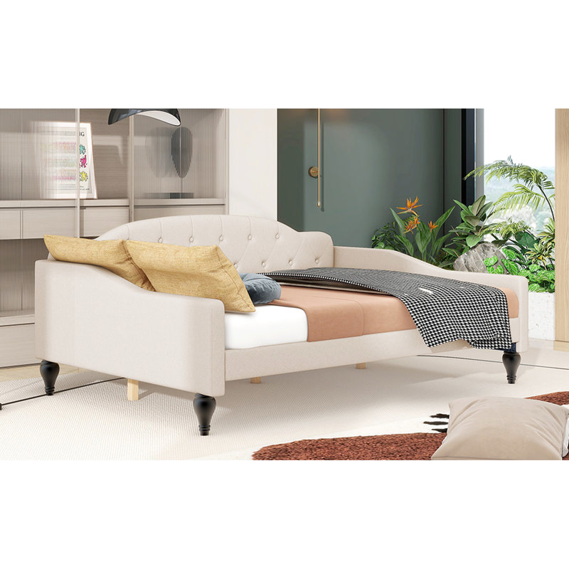 Full Size Daybed In Beige - Strong Wood Frame No Extra Foundation Versatile With Simple And Stylish Design