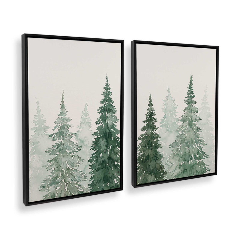 Whispering Spruce Shadows, ensemble de 2, Cadre flottant noir satiné, H 19 po x l 26 po