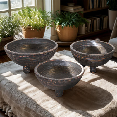 Ensemble de 3 pots en argile noir délavé Plato Azteca (ensemble de 3)